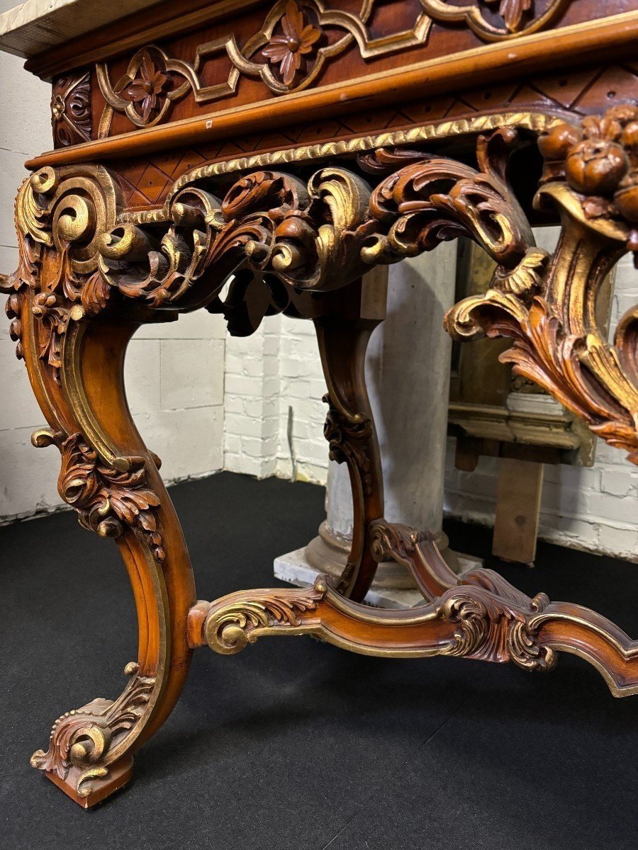 Large Decorative Console In Carved Wood, 20th Century.-photo-7