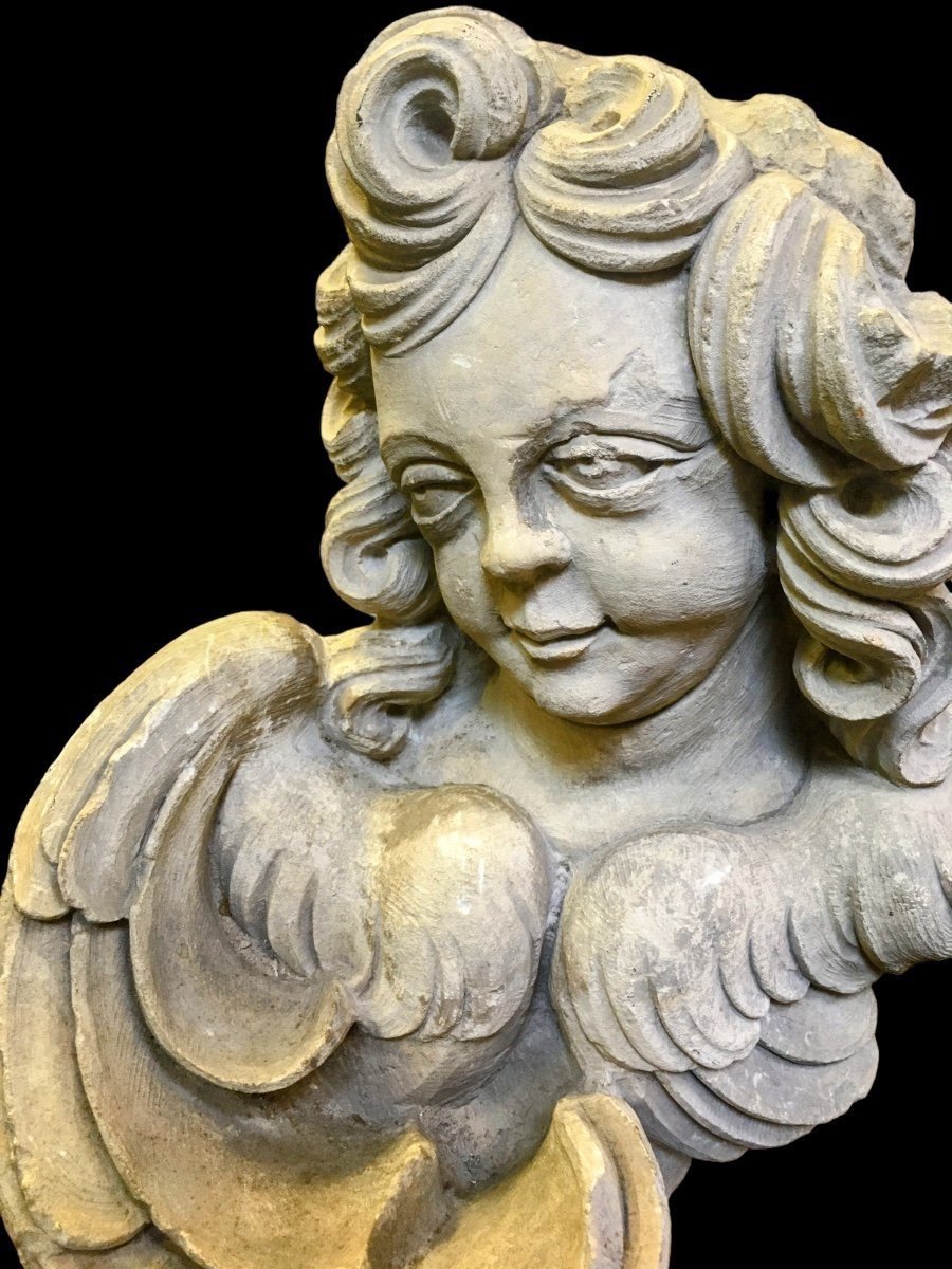 Deux Anges Baroques En Pierre Calcaire -photo-2