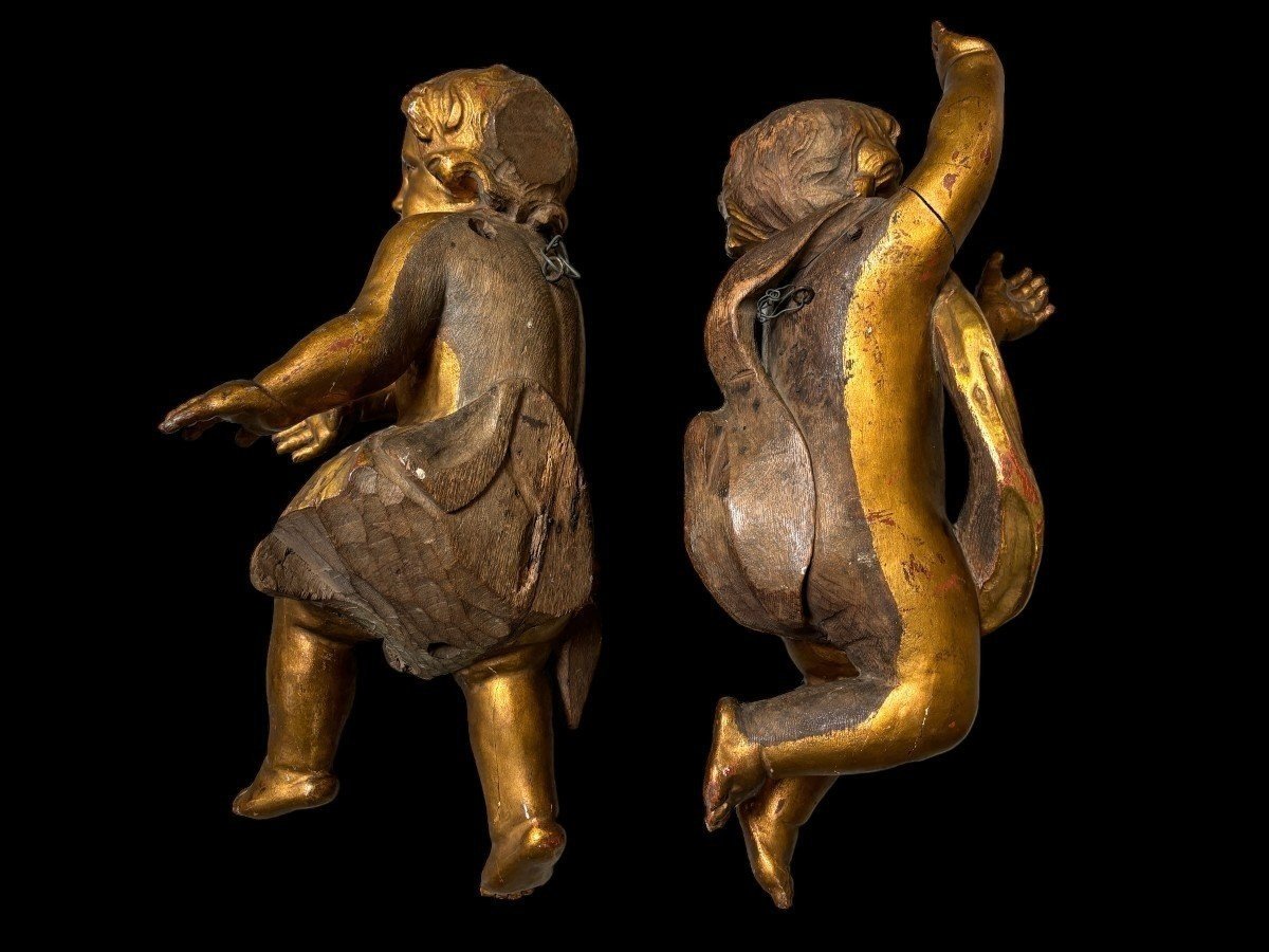 Pair Of Gilded Wooden Angels, Early 18th Century.-photo-5