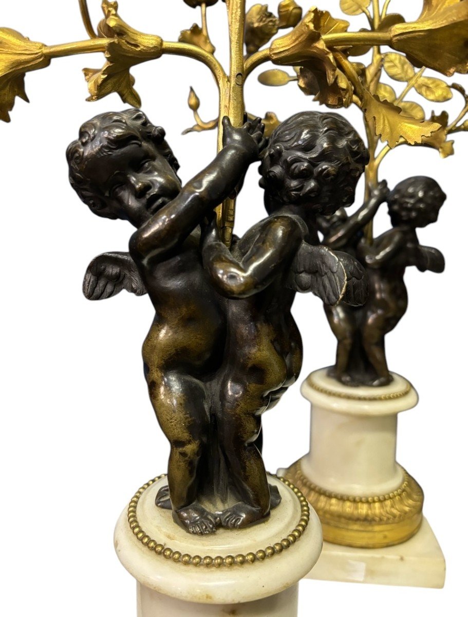 Pair Of Napoleon III Bronze Candelabras “2 Angels”-photo-2