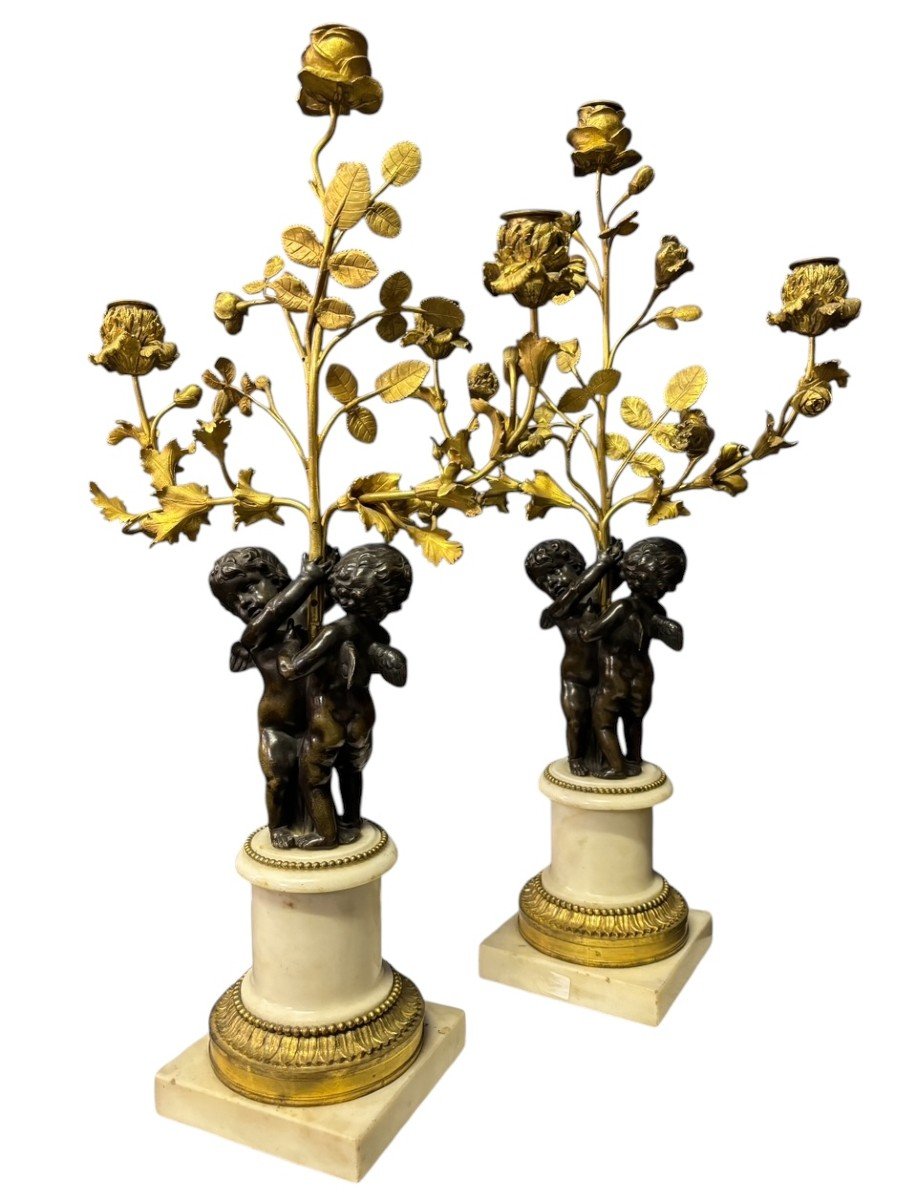 Pair Of Napoleon III Bronze Candelabras “2 Angels”-photo-3