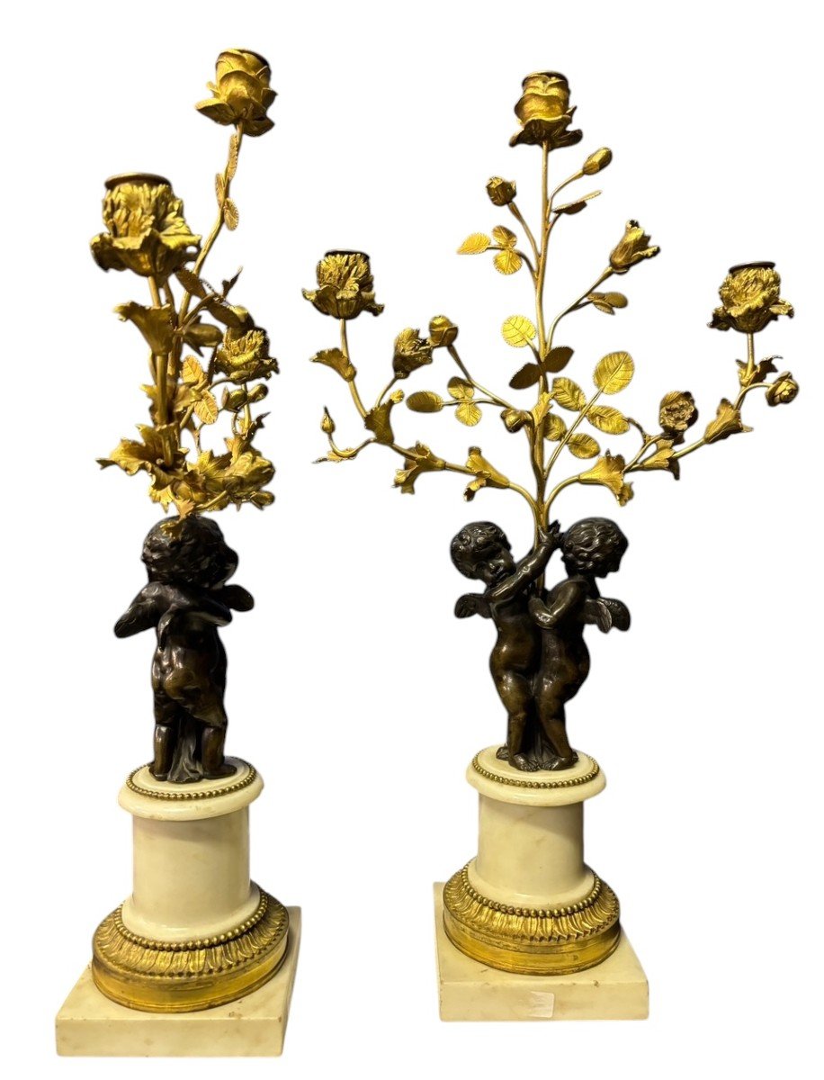 Pair Of Napoleon III Bronze Candelabras “2 Angels”-photo-4