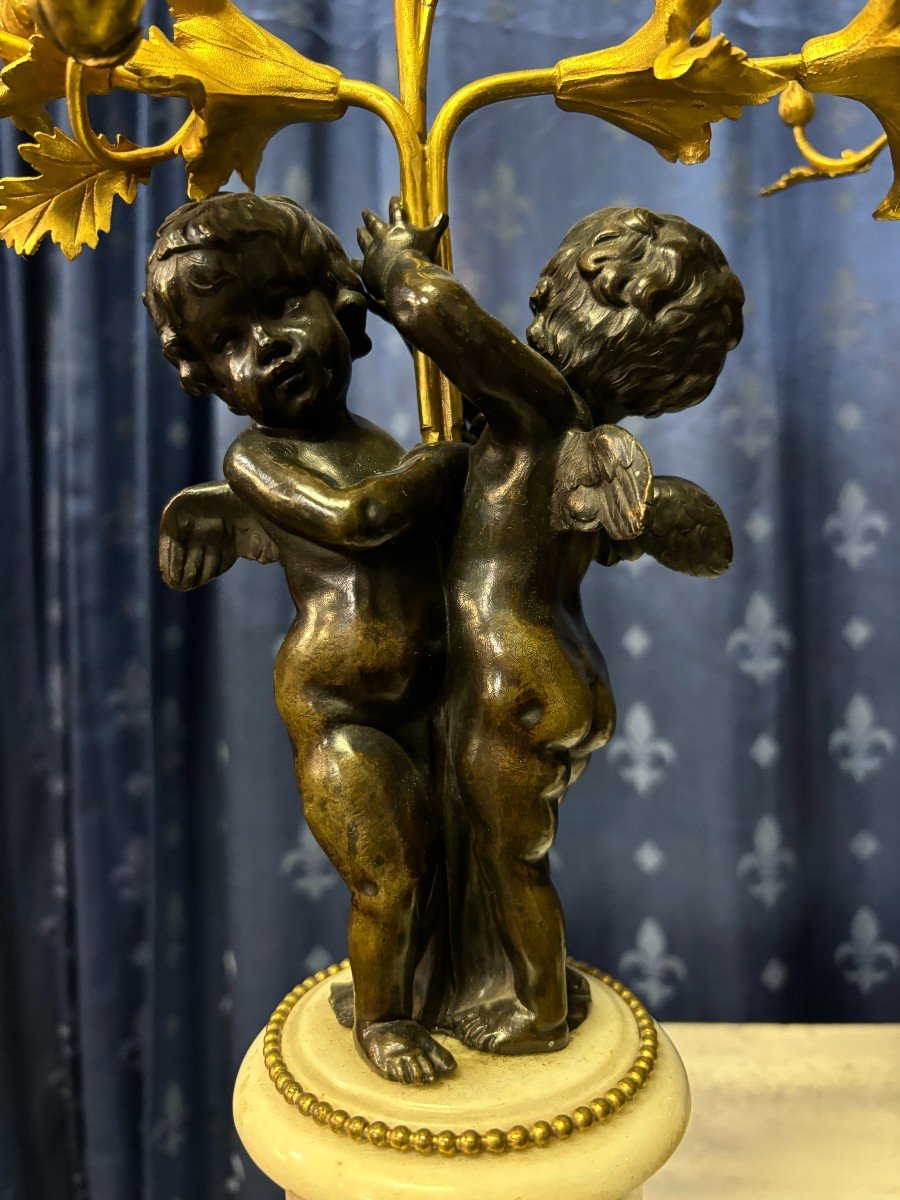 Pair Of Napoleon III Bronze Candelabras “2 Angels”-photo-3