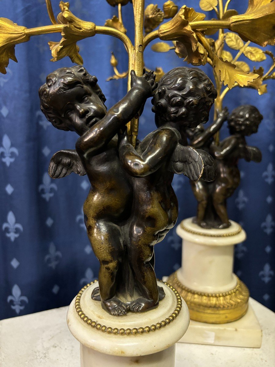 Pair Of Napoleon III Bronze Candelabras “2 Angels”-photo-6