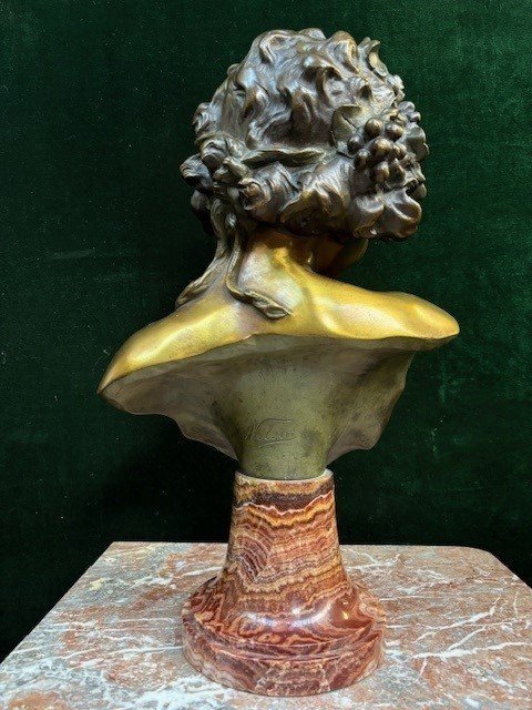 Charming Bronze Bust “bacchus” Signed By Nelson 19thc.-photo-4