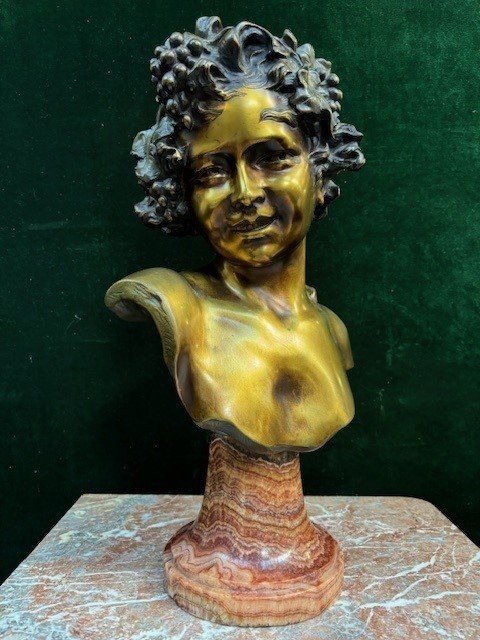 Charming Bronze Bust “bacchus” Signed By Nelson 19thc.-photo-8