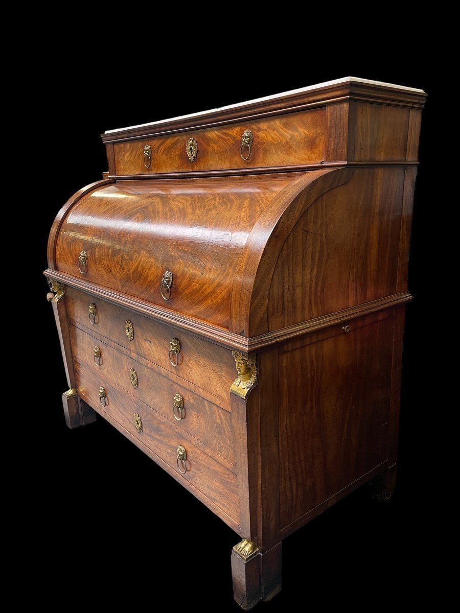 Large Empire Period Desk Stamped In Mahogany And Gilt Bronze.-photo-2