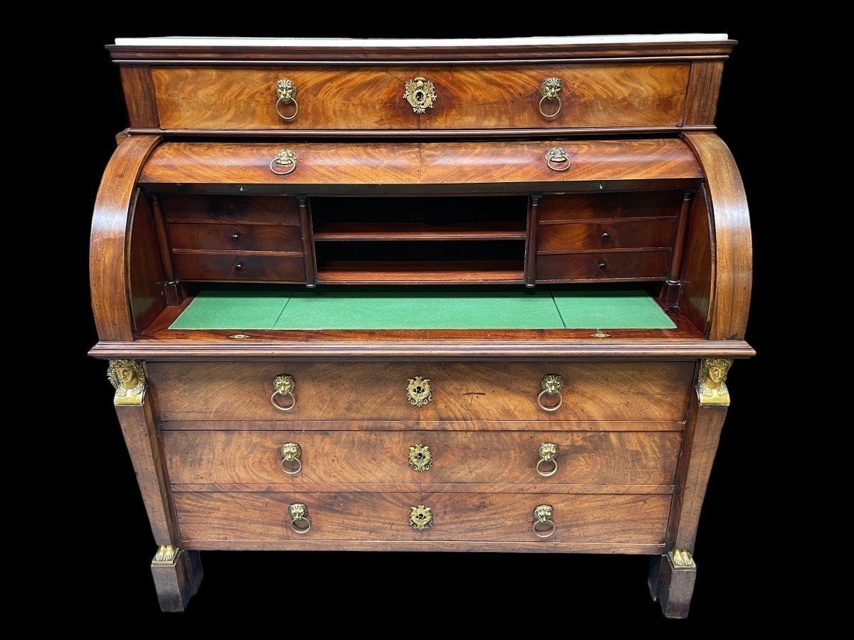 Large Empire Period Desk Stamped In Mahogany And Gilt Bronze.-photo-4