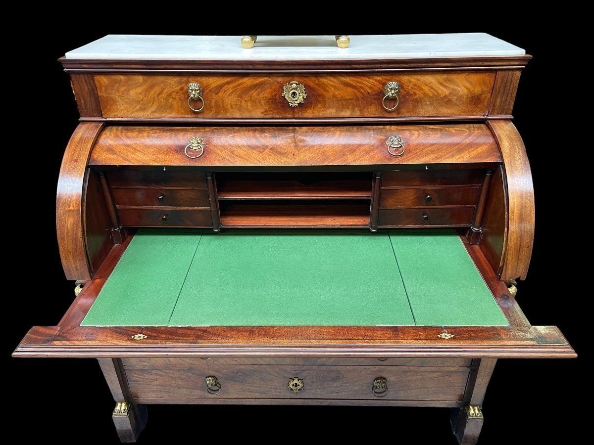 Large Empire Period Desk Stamped In Mahogany And Gilt Bronze.-photo-3