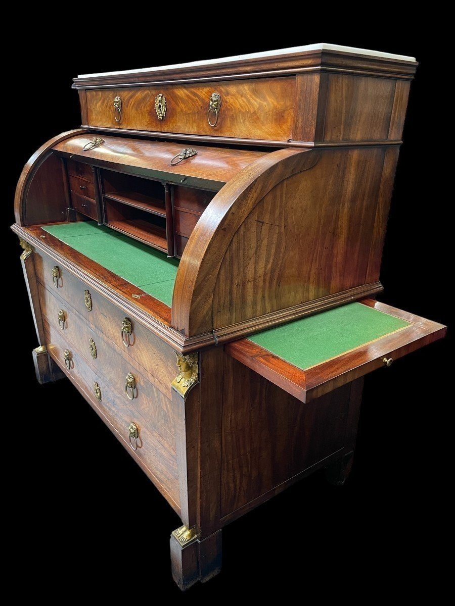 Large Empire Period Desk Stamped In Mahogany And Gilt Bronze.-photo-4