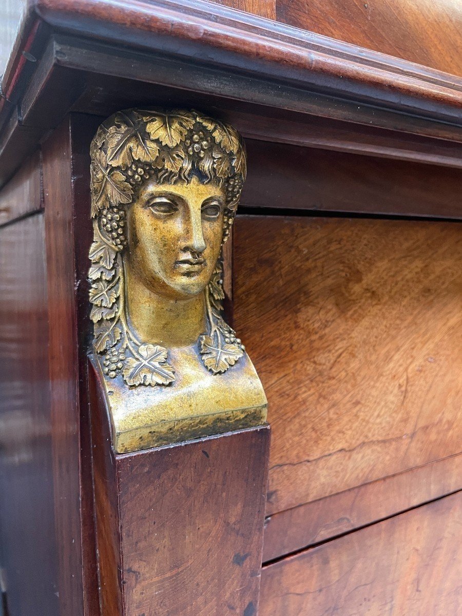 Large Empire Period Desk Stamped In Mahogany And Gilt Bronze.-photo-6