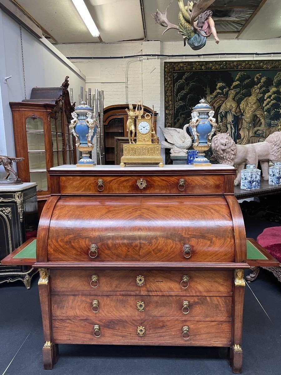 Large Empire Period Desk Stamped In Mahogany And Gilt Bronze.-photo-8