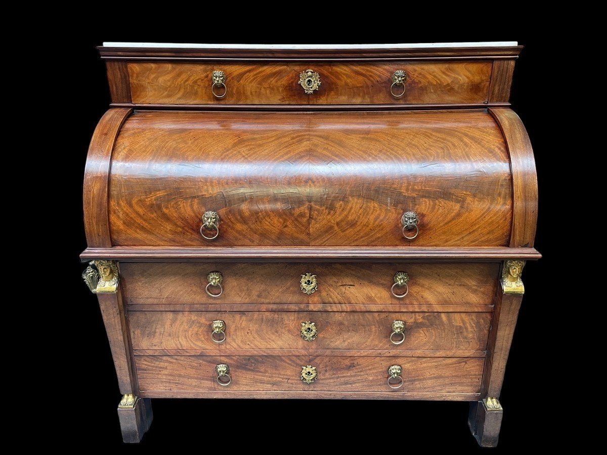 Large Empire Period Desk Stamped In Mahogany And Gilt Bronze.