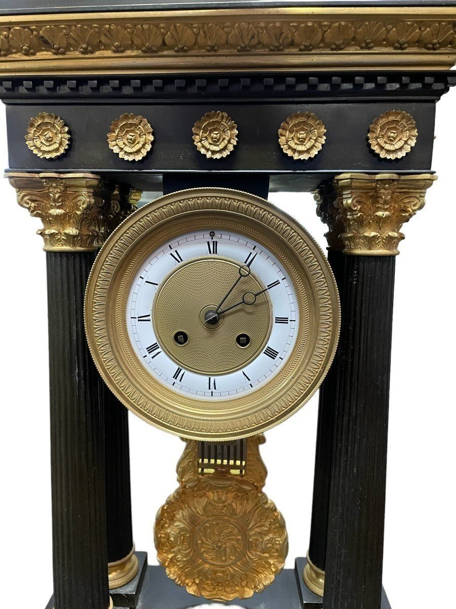 Large Portico Clock In Gilded And Patinated Bronze, 19th Century.-photo-2