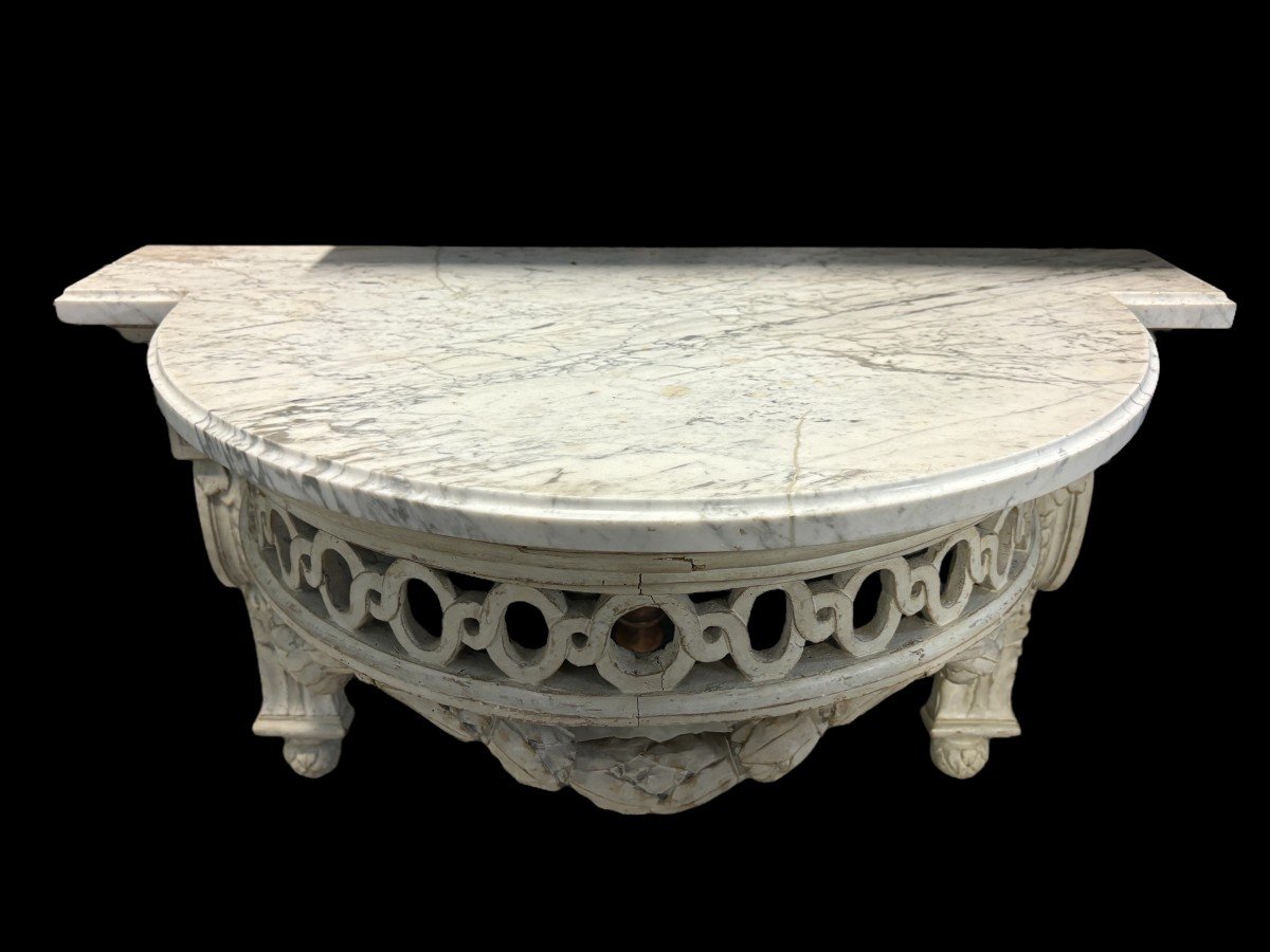 Beautiful Louis XVI Style Wall Console In Painted Wood, 18th Century.-photo-6