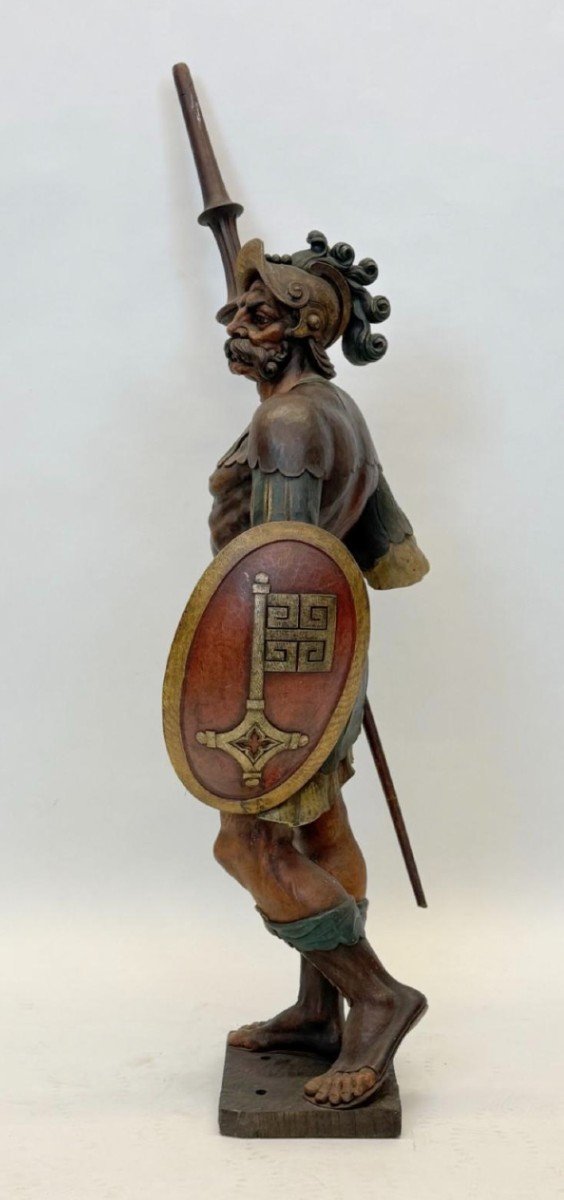 Large Sculpture Of A Soldier/warrior In Polychrome Oak, Late 19th Century.-photo-2