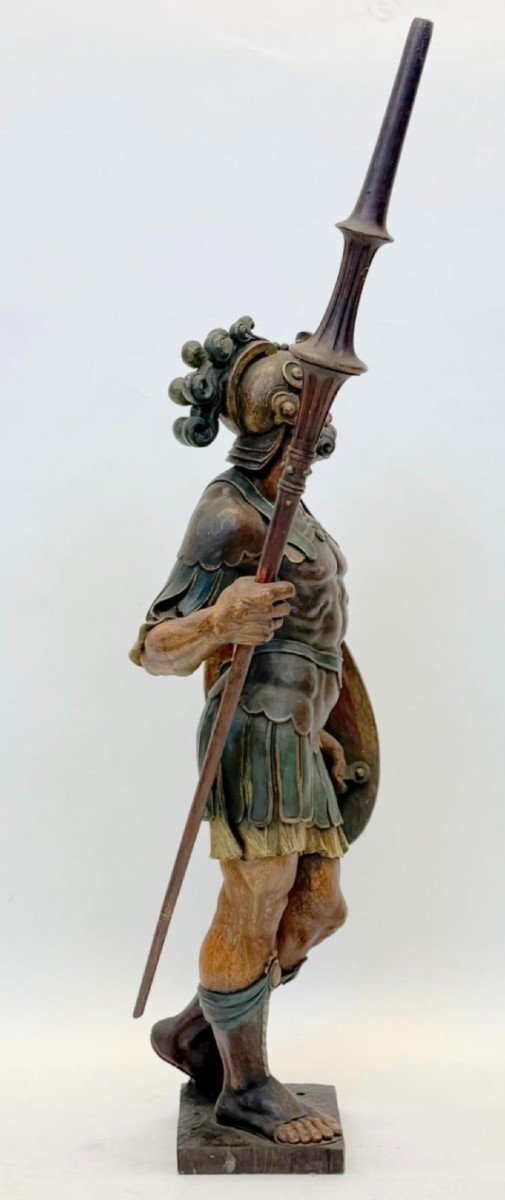 Large Sculpture Of A Soldier/warrior In Polychrome Oak, Late 19th Century.-photo-3