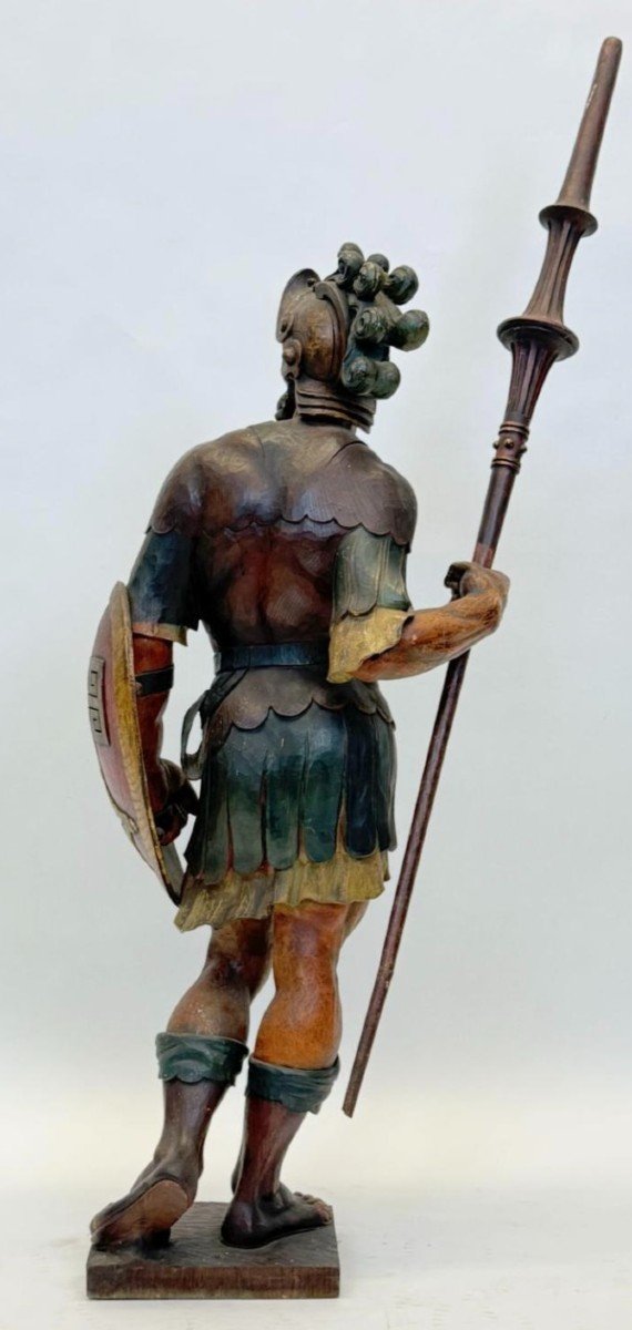 Large Sculpture Of A Soldier/warrior In Polychrome Oak, Late 19th Century.-photo-4