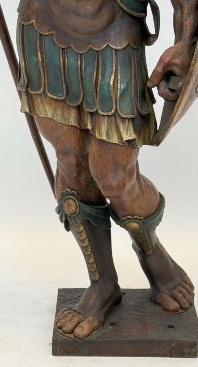 Large Sculpture Of A Soldier/warrior In Polychrome Oak, Late 19th Century.-photo-2