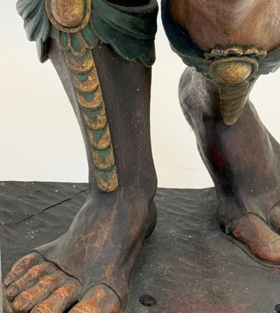 Large Sculpture Of A Soldier/warrior In Polychrome Oak, Late 19th Century.-photo-3