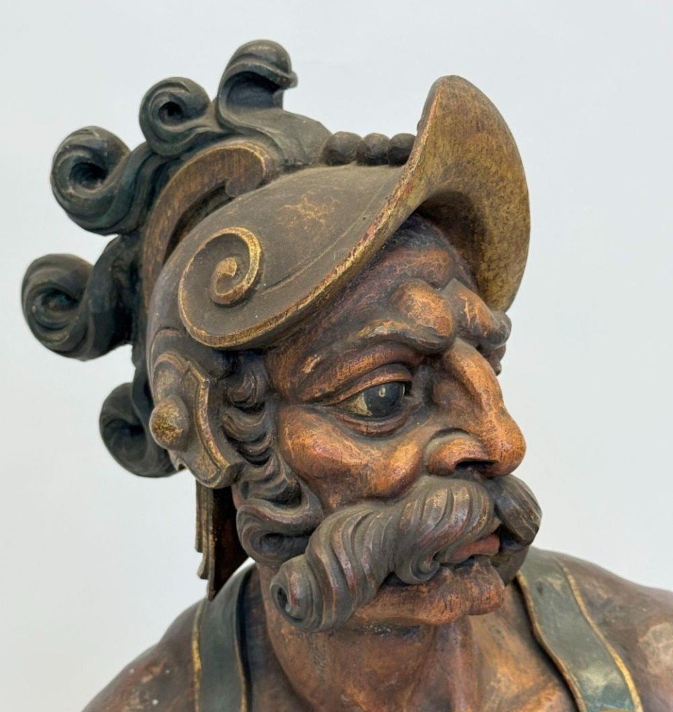 Large Sculpture Of A Soldier/warrior In Polychrome Oak, Late 19th Century.-photo-5