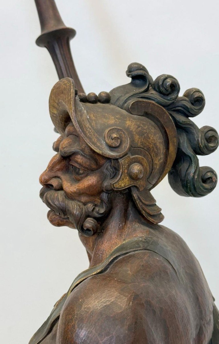 Large Sculpture Of A Soldier/warrior In Polychrome Oak, Late 19th Century.-photo-6