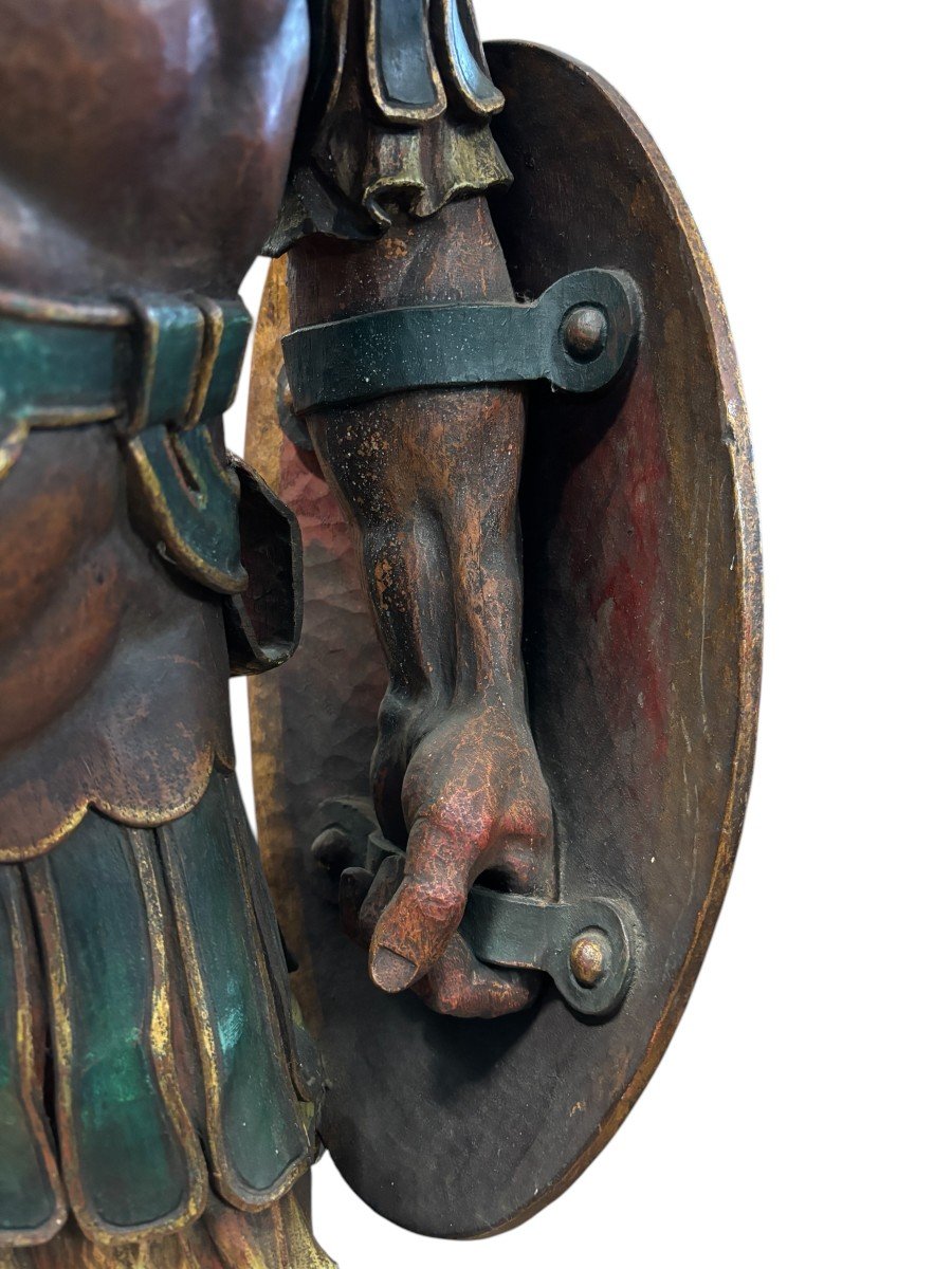 Large Sculpture Of A Soldier/warrior In Polychrome Oak, Late 19th Century.-photo-8