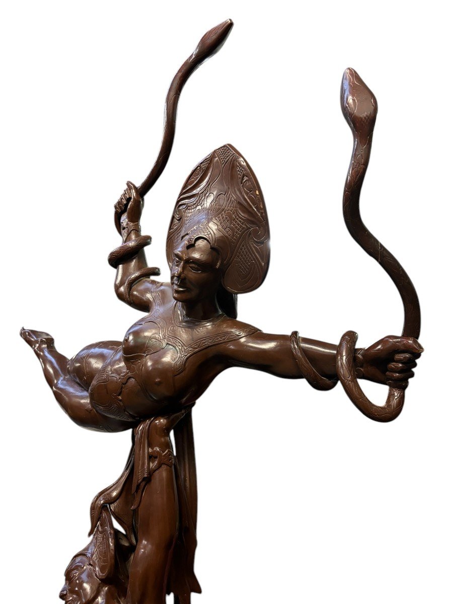 Large Decorative Sculpture “pair Of Dancers” In Wood, Early 20th Century. (255 Cm)-photo-6