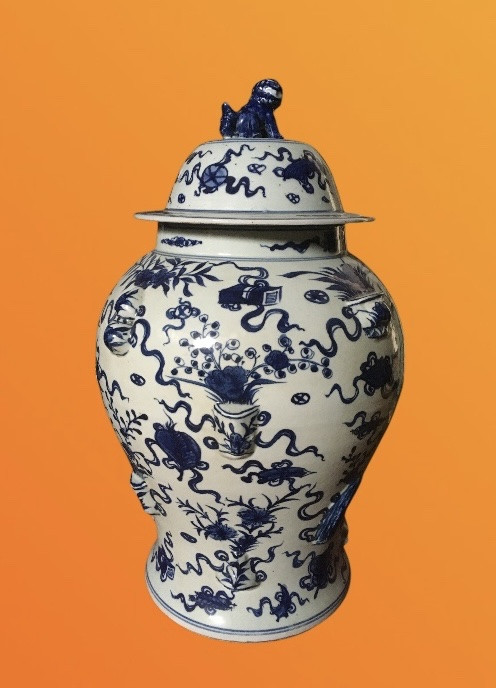 Large Chinese Porcelain Potiche Height: 55 Cm-photo-2