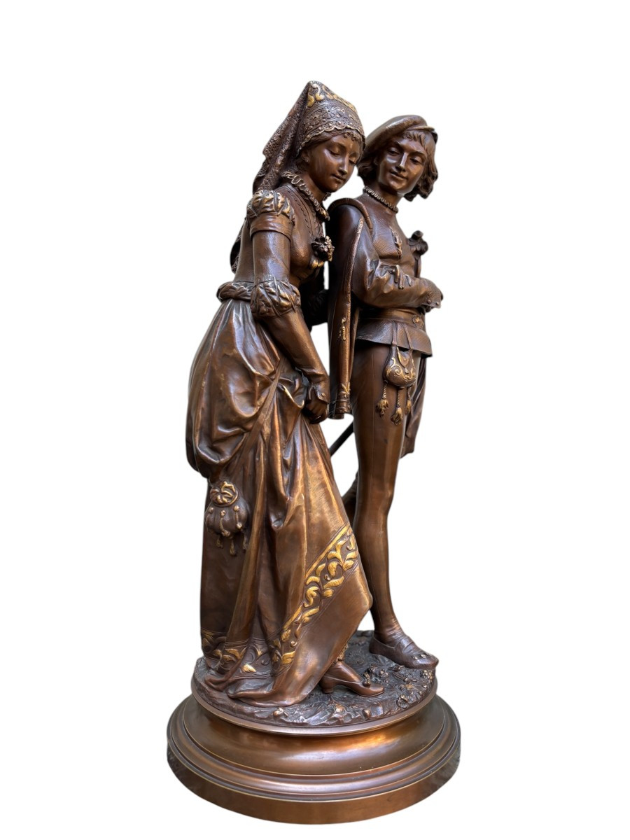 Large Double Bronze Sculpture “nobles” By A.gaudez, 19th Century.-photo-2