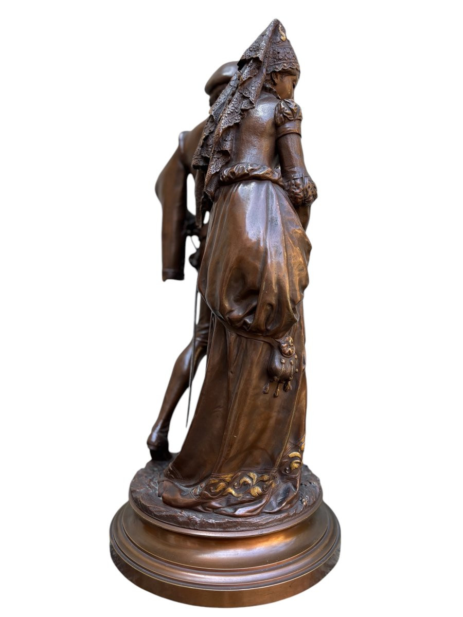 Large Double Bronze Sculpture “nobles” By A.gaudez, 19th Century.-photo-1