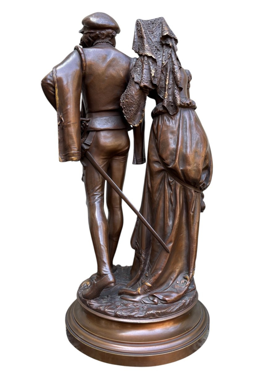 Large Double Bronze Sculpture “nobles” By A.gaudez, 19th Century.-photo-2