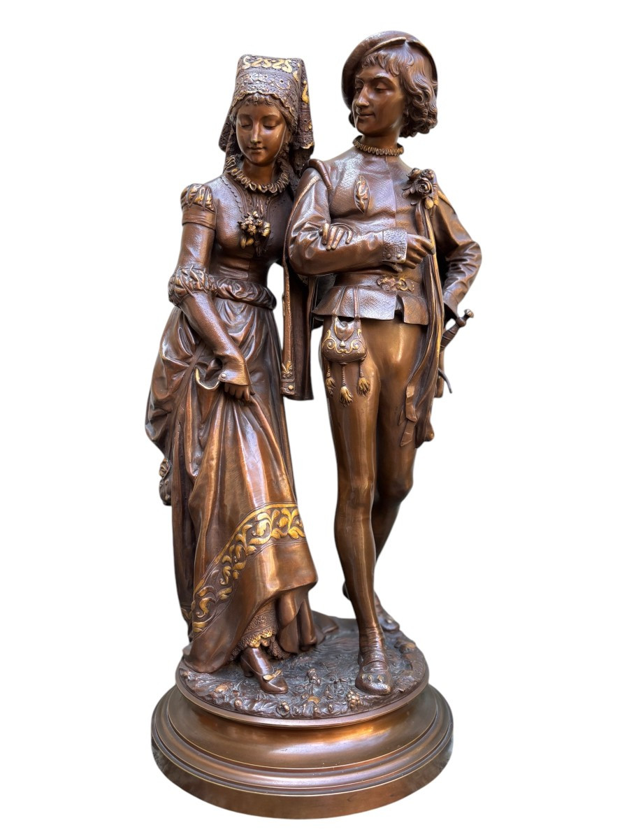 Large Double Bronze Sculpture “nobles” By A.gaudez, 19th Century.