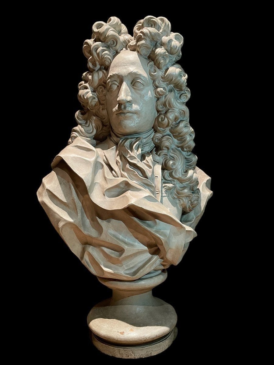 Large Louis XIV Style Terracotta Bust Of A Nobleman, 19th Century. (79cm)-photo-2