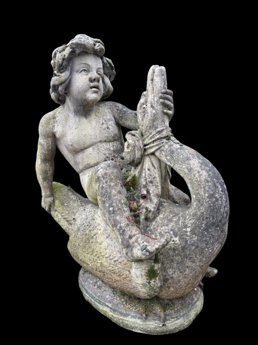 Decorative Fountain "boy On Swan" In Concrete, 20th Century-photo-3