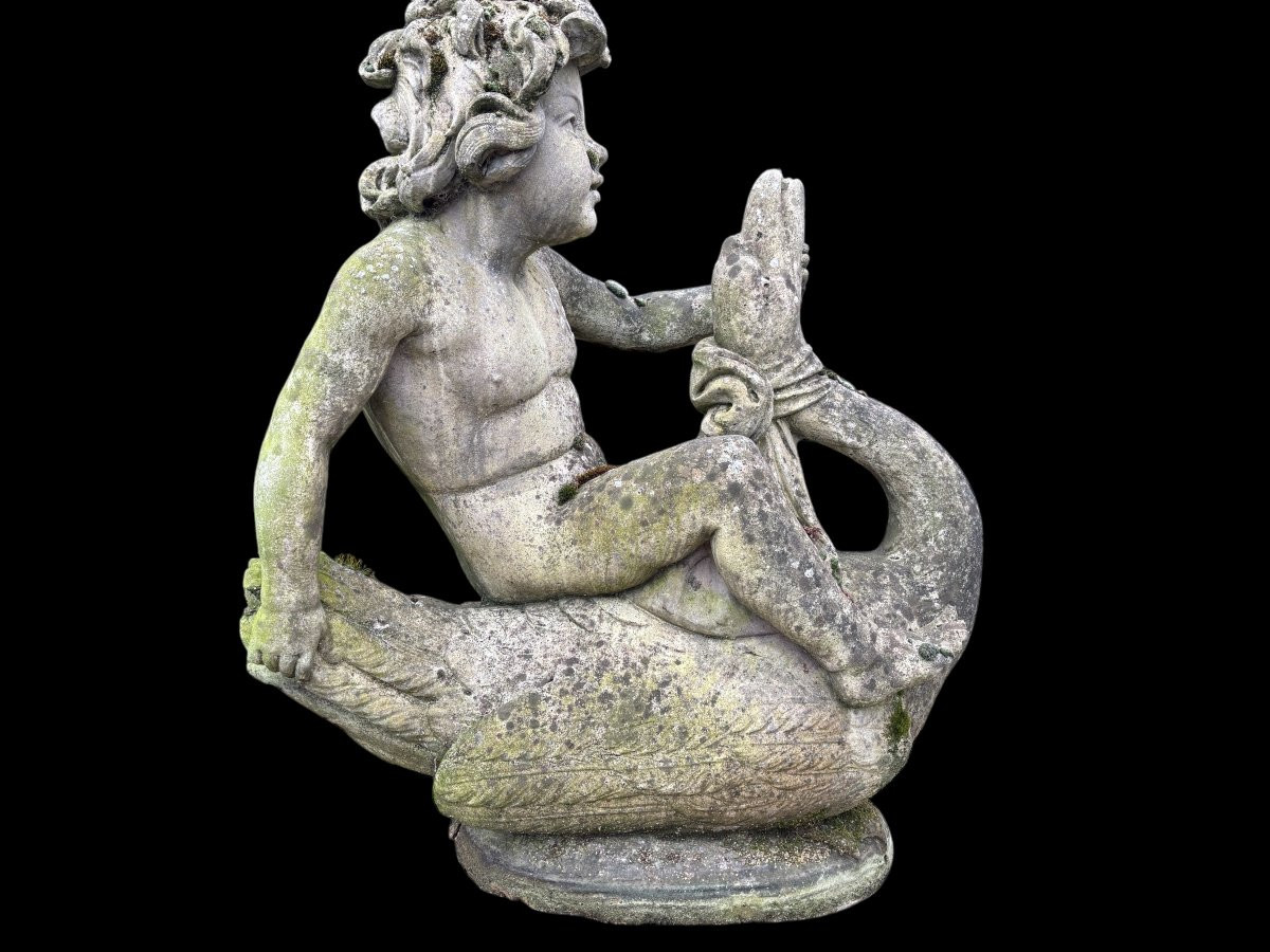 Decorative Fountain "boy On Swan" In Concrete, 20th Century-photo-6