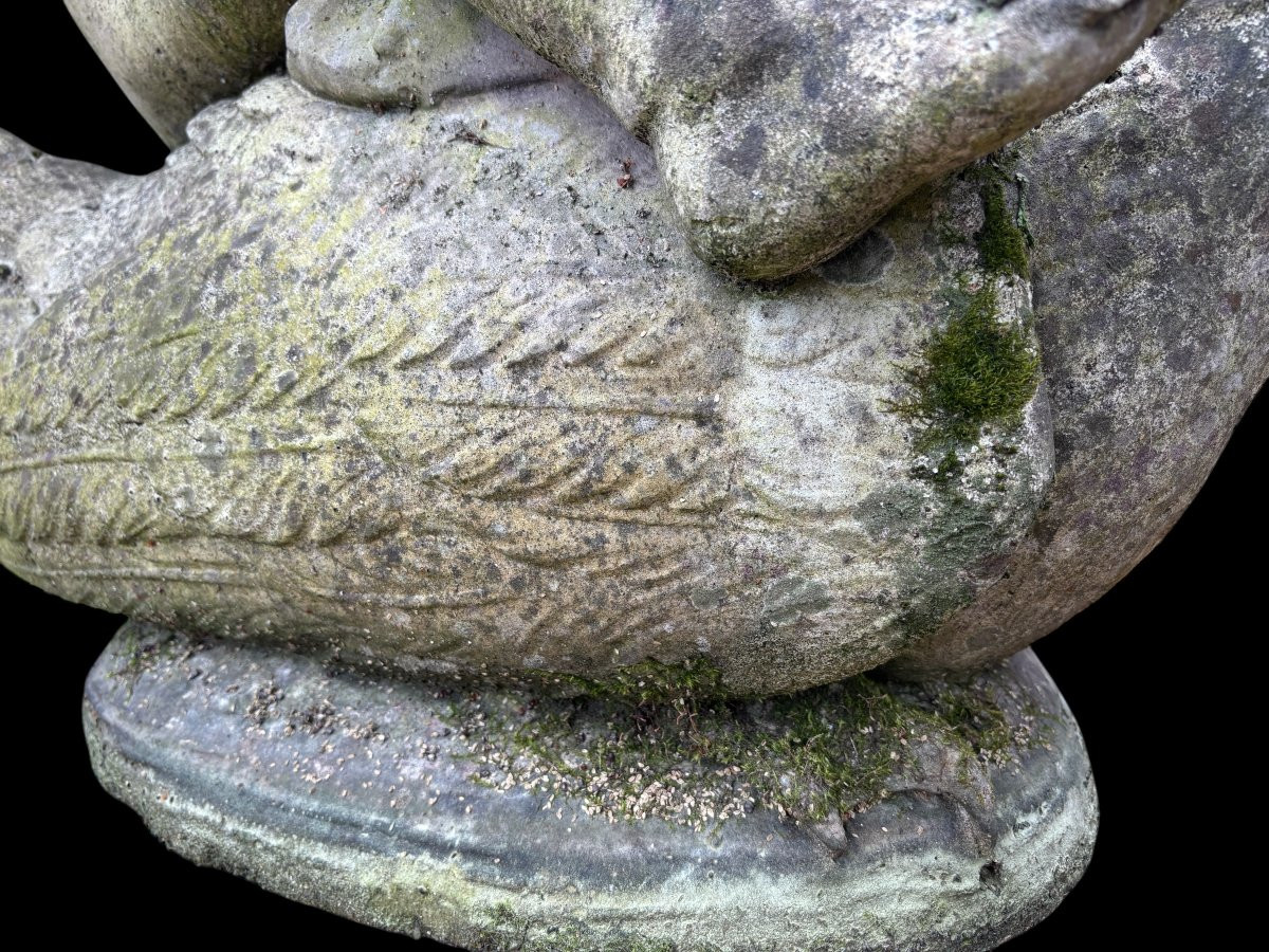 Decorative Fountain "boy On Swan" In Concrete, 20th Century-photo-8