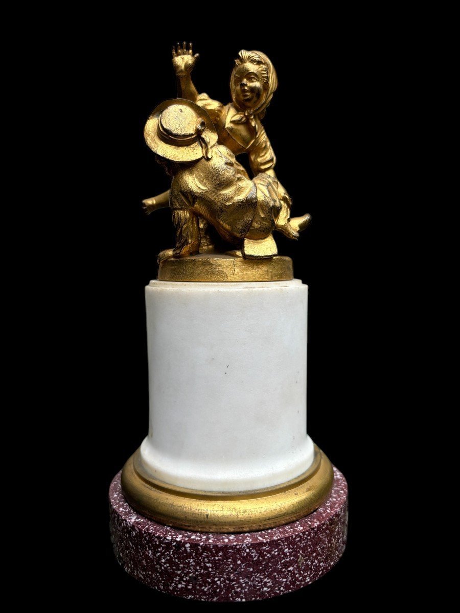 Pair Of Gilt Bronze Sculptures "children Playing" 19th Century.-photo-4