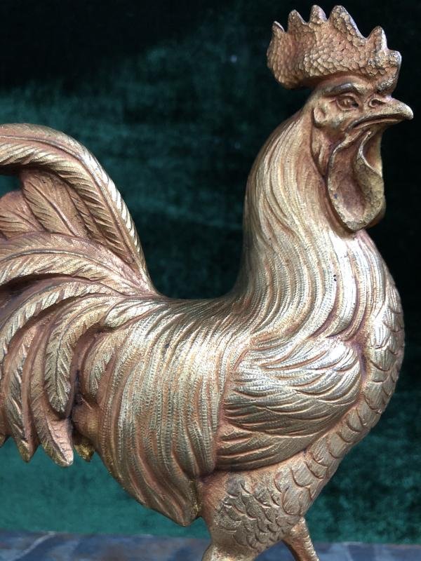 Small Rooster In Gilt Bronze End 19thc.-photo-4