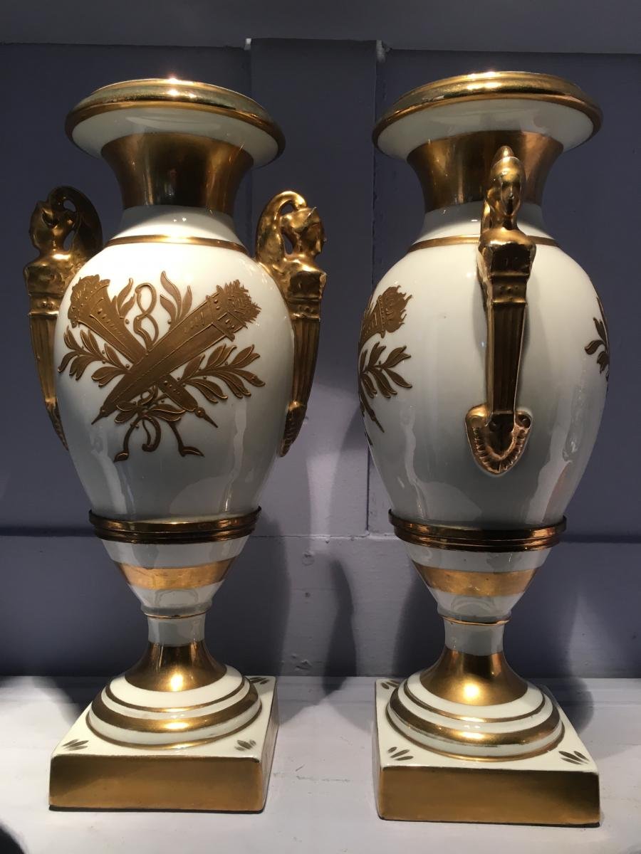 Pair Of Porcelain Vases Empire Style Early 20thc.-photo-3