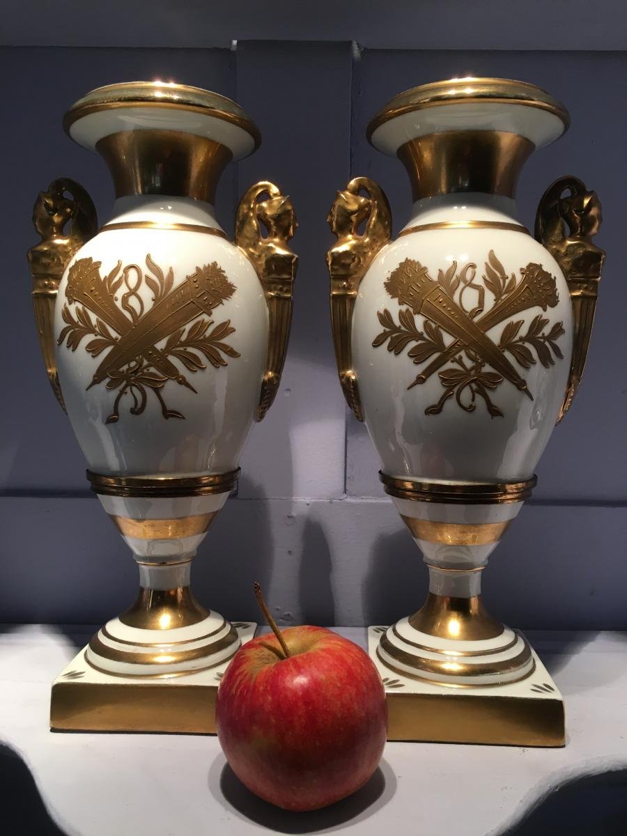 Pair Of Porcelain Vases Empire Style Early 20thc.