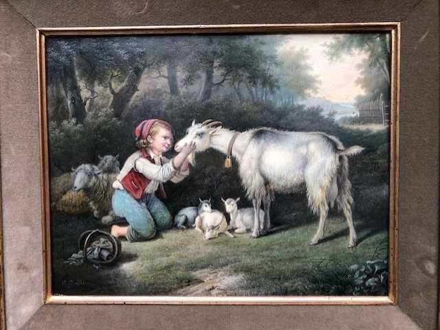 Small Painting "young Man With Animals" 19thc.-photo-2