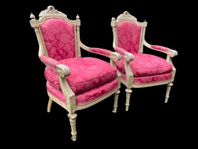 Pair Of Large Louis XVI Style Armchairs 19th Century.-photo-2