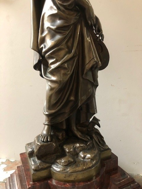 Elégante statue " dame à la mandoline " en bronze , 19ème.-photo-2