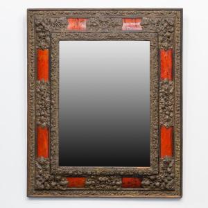 Large Mirror Decorated With Copper And Tortoiseshell 19th Century.