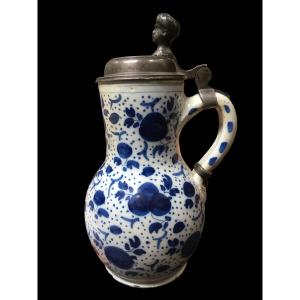 Delft Blue And White Earthenware Beer Pitcher 18th Century