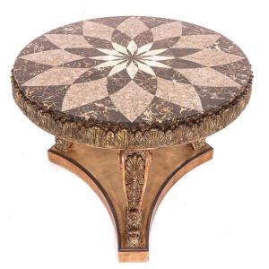 Decorative Center Table With Inlaid Marble Top 20thc.