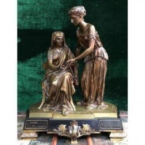 Sculpture Décorative " Retour d'Egypte " 2 Personages En Bronze 19ème.