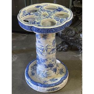 Porte-parapluies / Cannes En Porcelaine Bleue / Blanche d'Orient Circa 1900