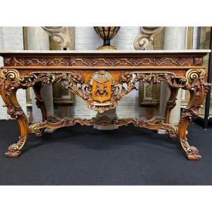 Large Decorative Console In Carved Wood 20thc.
